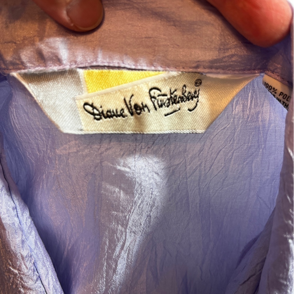 Vintage 1980 Diane Von Furstenberg Lavender Crinkle Button Down Shirt Women's 14 - Picture 8 of 11